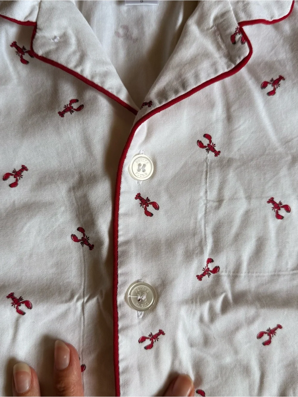 White Kids Pajama Set with Red Lobster Print